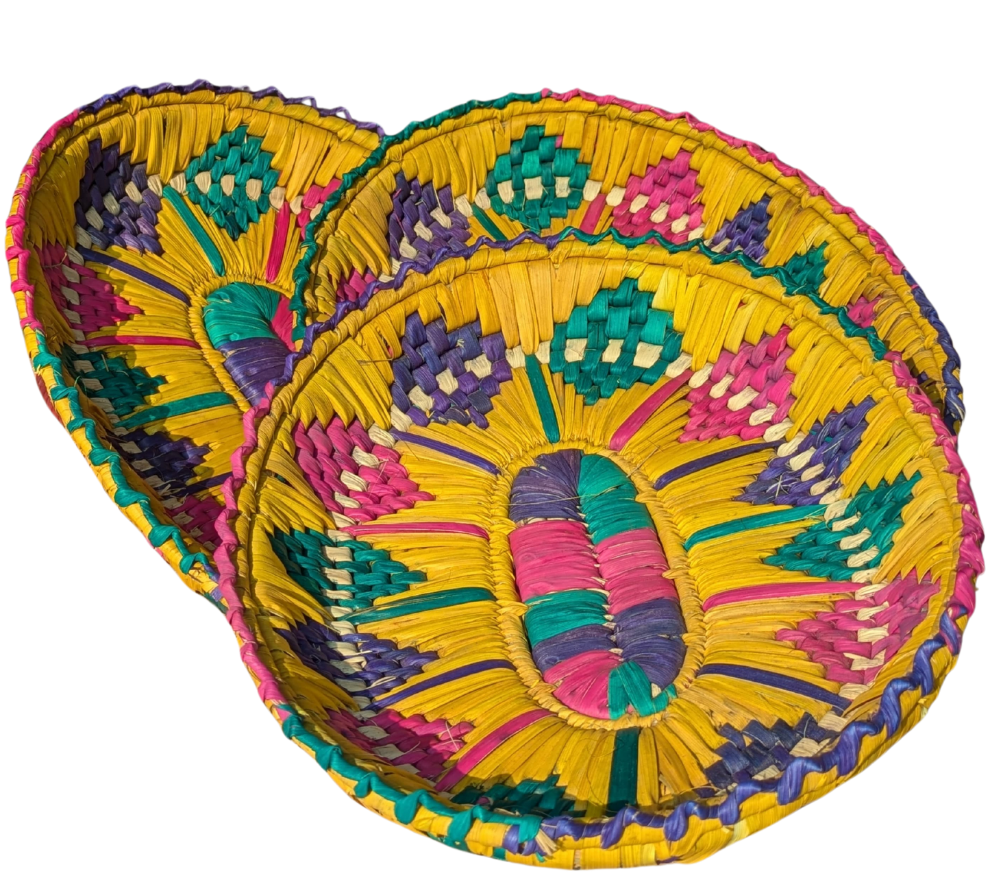 Colorful Date Palm Leaf Basket Trio